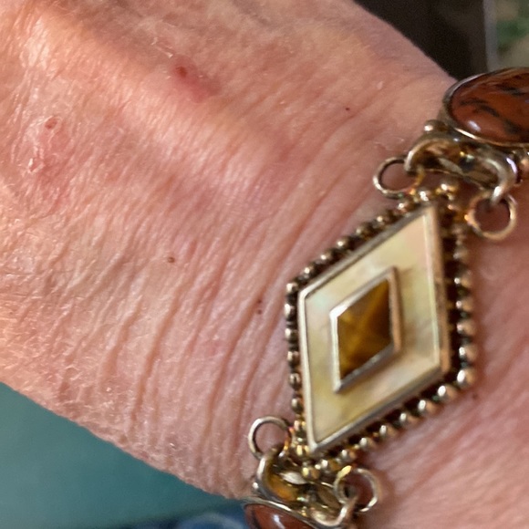 Tiger eye bracelet SIZE 7” Sterling Silver marked 925  VK - Picture 2 of 8